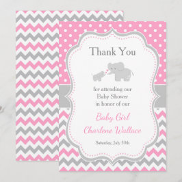 Olifantroze en grijs Baby shower Bedankkaart