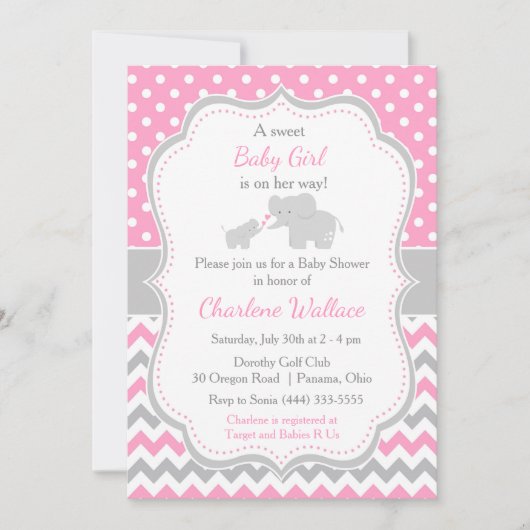 Olifantroze en grijs Baby shower Kaart (Voorkant)