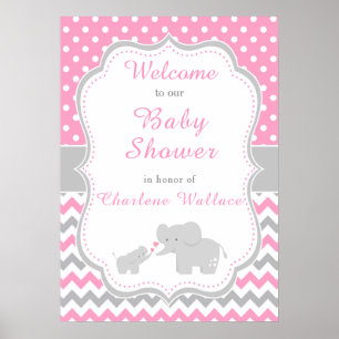 Olifantroze en grijs Baby shower Poster
