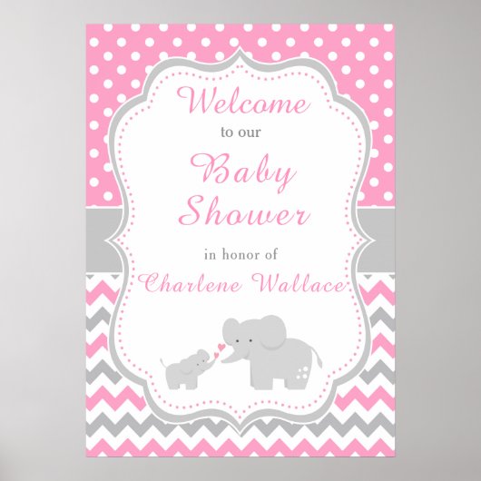 Olifantroze en grijs Baby shower Poster (Voorkant)