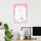 Olifantroze en grijs Baby shower Poster (Thuiskantoor)
