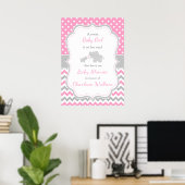 Olifantroze en grijs Baby shower Poster (Thuiskantoor)
