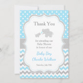 Olifantsblauw en grijs Baby shower Bedankkaart (Voorkant)