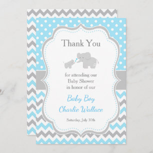 Olifantsblauw en grijs Baby shower Bedankkaart