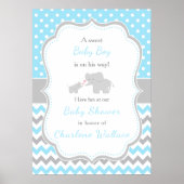 Olifantsblauw en grijs Baby shower Poster (Voorkant)