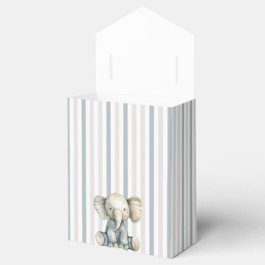 Olifantsblauw gestreept Baby shower Bedankdoosjes (Geopend)