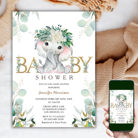 Olifantsgroen Genderneutraal Groen Baby shower Kaart