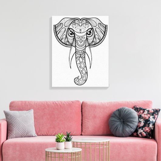 Olifantshoofd Doodle 11 Canvas Afdruk (Insitu (Woonkamer))