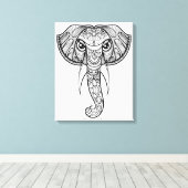 Olifantshoofd Doodle 11 Canvas Afdruk (Insitu (Houten vloer))