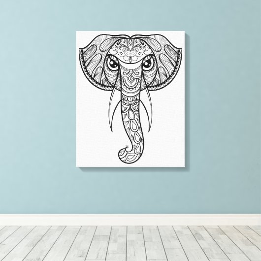 Olifantshoofd Doodle 11 Canvas Afdruk (Insitu (Houten vloer))
