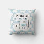 Olifantspatroon Geboorte Aankondiging Stats Blauw Kussen (Voorkant)