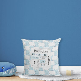 Olifantspatroon Geboorte Aankondiging Stats Blauw Kussen