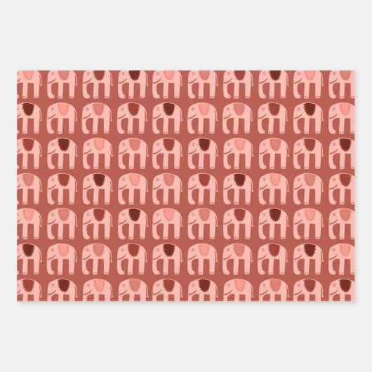 Olifantspatroon Schattige Gedempt Eenvoudig Roze R Inpakpapier Vel (Voorkant 3)