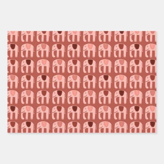 Olifantspatroon Schattige Gedempt Eenvoudig Roze R Inpakpapier Vel (Voorkant)