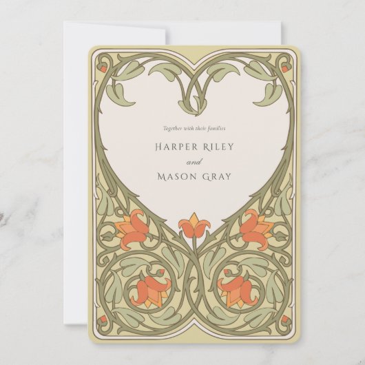 Olijf & Abrikoos Art Nouveau Geïnspireerd Bruiloft Kaart (Voorkant)