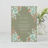 Olijf Aqua Pampas Eucalyptus Bruiloft Kaart (Staand voorkant)