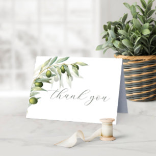 Olijf aquarel rustieke trouwthank kaart