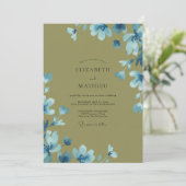 Olijf Azuur Wilde Bloemen Bruiloft Kaart (Staand voorkant)