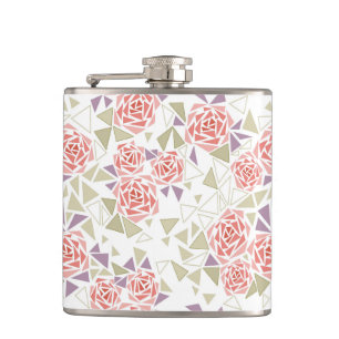 olijf beige mozaïek bloempatroon retro  heupfles