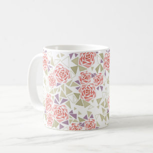 olijf beige mozaïek bloempatroon retro  koffiemok