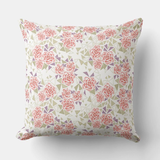 olijf beige mozaïek bloempatroon retro  kussen (Voorkant)