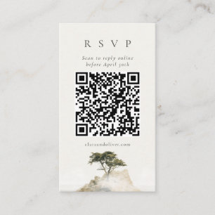 Olijf Beige Serif Cipres Kust QR Code RSVP Kaart