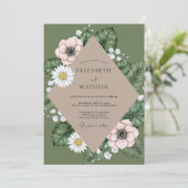 Olijf Blush Anemone Bruiloft Kaart (Staand voorkant)
