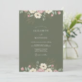 Olijf Blush Ranunculus Eucalyptus Bruiloft Kaart (Staand voorkant)