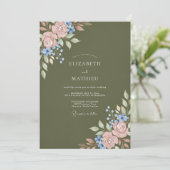 Olijf Blush Waterverf Bruiloft Kaart (Staand voorkant)