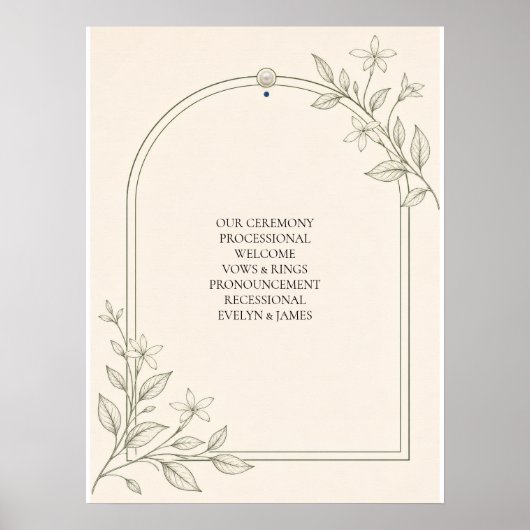 Olijf Botanisch Huwelijksceremonie Programma Bord Poster (Voorkant)