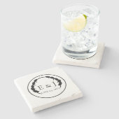 Olijf Botanisch Monogram Trouwsteen Coaster Stenen Onderzetter (Zijkant)