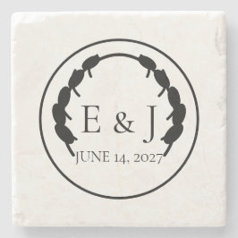 Olijf Botanisch Monogram Trouwsteen Coaster Stenen Onderzetter