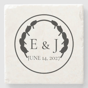 Olijf Botanisch Monogram Trouwsteen Coaster Stenen Onderzetter