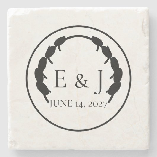 Olijf Botanisch Monogram Trouwsteen Coaster Stenen Onderzetter (Voorkant)