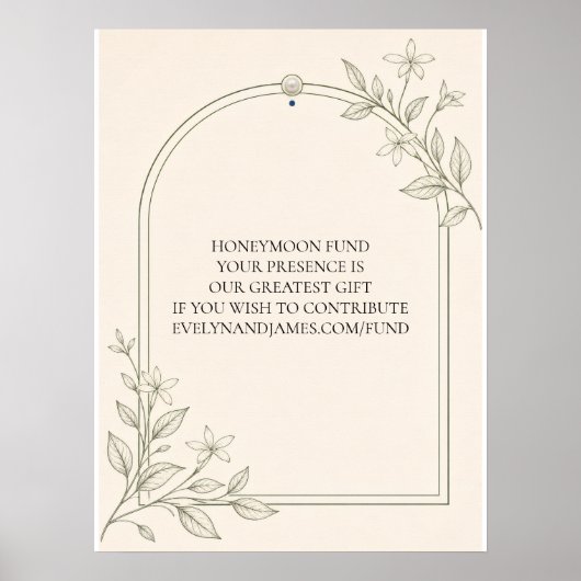 Olijf Botanische Honeymoon Fund Trouwbord Poster (Voorkant)