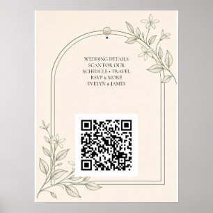 Olijf Botanische Trouwwebsite QR Code Bord Poster