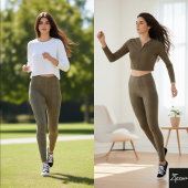 Olijf bruine glitch getextureerde geweven plaid leggings