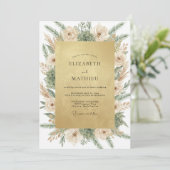 Olijf Champagnetinten Pampas Eucalyptus Bruiloft Kaart (Staand voorkant)