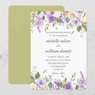 Olijf   Chic Lavender Waterverf Floral Wedding Kaart