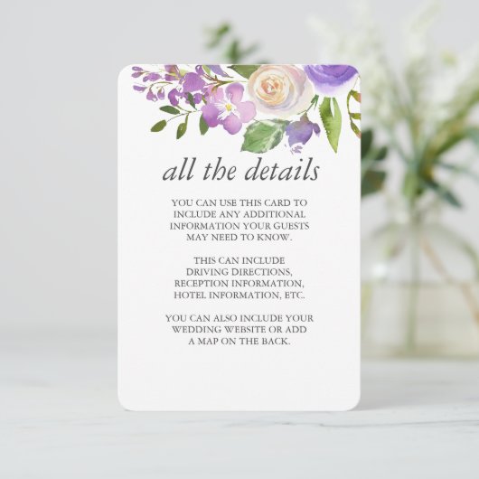 Olijf | Chique Lavendel Bloemen Bruiloft Gast Deta Kaart (Staand voorkant)
