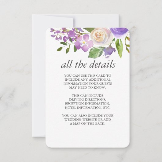 Olijf | Chique Lavendel Bloemen Bruiloft Gast Deta Kaart (Voorkant)