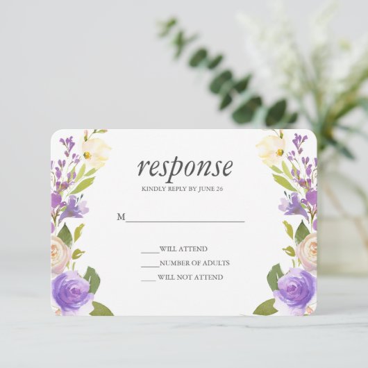 Olijf | Chique Lavendel Bloemen Bruiloft RSVP reac Kaart (Staand voorkant)