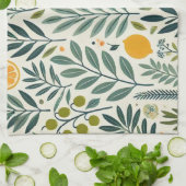 Olijf & Citrus Print Theedoek (Gevouwen)