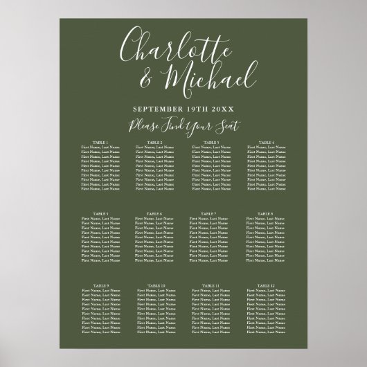 Olijf Elegant Signature Bruiloft Zitkaarten Poster (Voorkant)