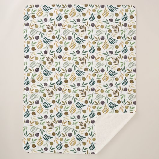 Olijf- en bladpatroon in het najaar sherpa deken (Voorkant)