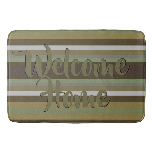 Olijf en Blauwgroen groene streep Badmat (Voorkant)