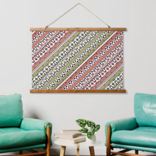Olijf- en bruin geometrisch etnisch ornament hangend wandkleed