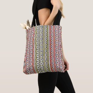 Olijf- en bruin geometrisch etnisch ornament tote bag