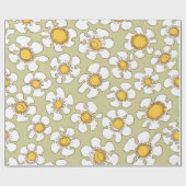 Olijf en Goud Single Line Daisies Patroon Cadeaupapier (Vlak)