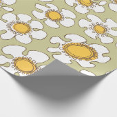 Olijf en Goud Single Line Daisies Patroon Cadeaupapier (Hoek)
